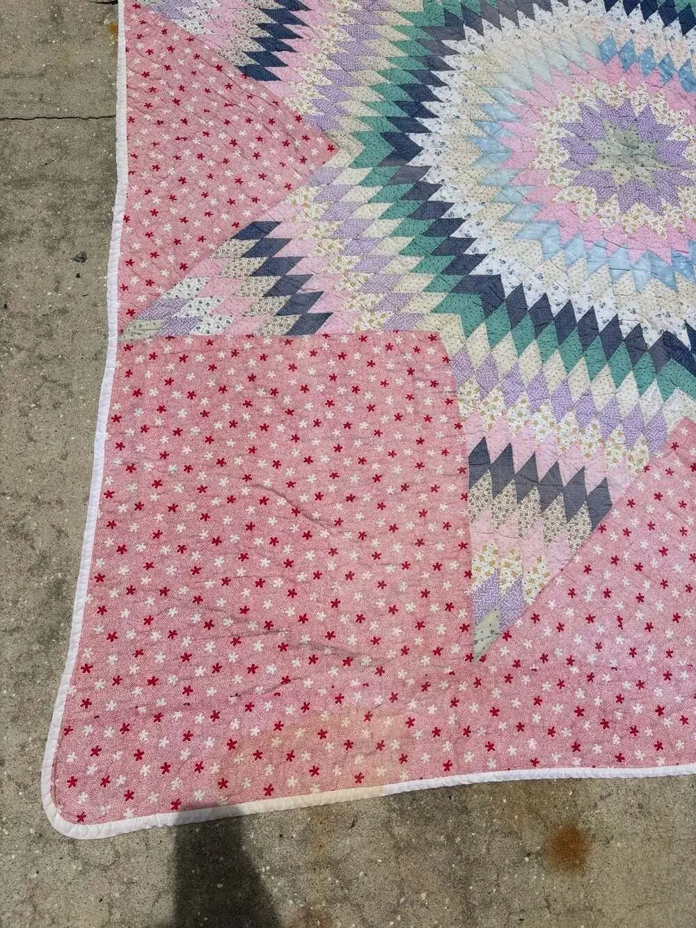 70s Pastel Dandy Lone Star Faded Patchwork Quilt